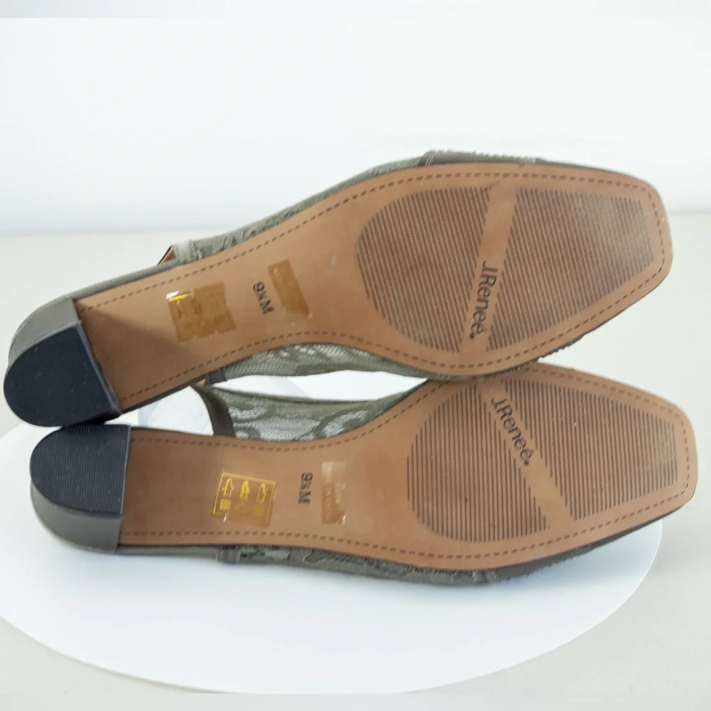 J. Renee Faleece Slingback Lace Rhinestones Gray Blocked Heel Women’s Shoes 9.5M - Picture 4 of 8